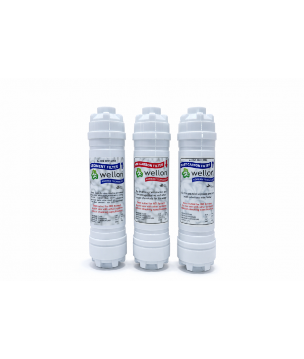 Wellon Inline Filter Set | Sediment + Pre Carbon + Post Carbon | 3 Stage RO Protection System